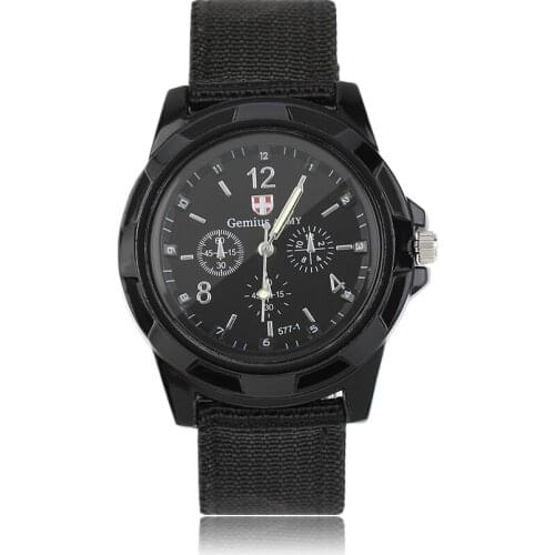 GENBOLI 1pcs Unisex Analog Men Luminous Quartz Wrist Watch Canvas Belt Army Military Sport Style Relogio