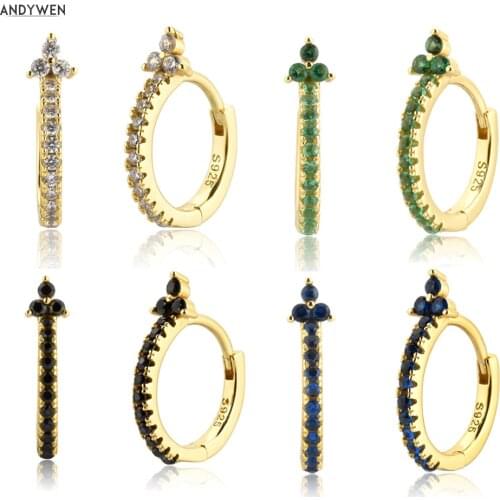 ANDYWEN 925 Sterling Silver White Blue Huggies Black Crystal Zircon Hoops 2020 Piercing 9mm Circle Round Rock Punk Fine Jewelry