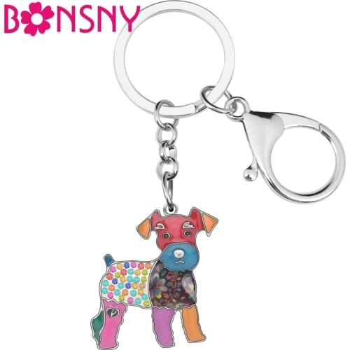 Bonsny Enamel Standing Schnauzer Dog Key Chains Animal Pets Key Rings Jewelry For Women Girls Teens Pet Lovers Gift Accessories