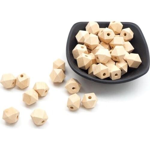 Chenkai 100PCS 14mm Hexagon Geometric Beads Wooden Unfinished Natural Beads for Jewelry Making Bracelet Necklace Accessories
