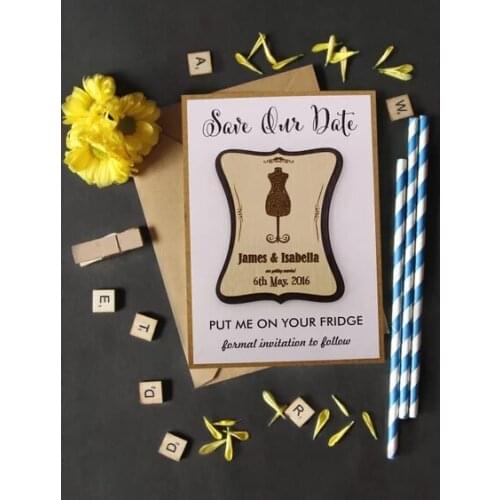 Personalize names date engraved Wooden Card save the date Wedding invitations Magnets,Custom Wood Engraved Magnets