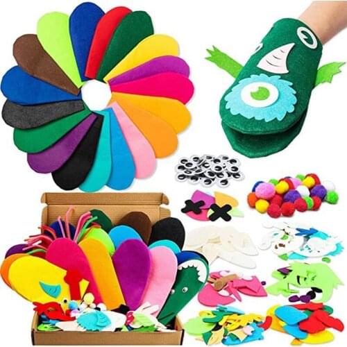 Kids Craft and Art Supplies Hand Puppet Toy Making Kit Felt Sock Puppet Creative DIY Pompoms Wiggle Googly Eyes Material