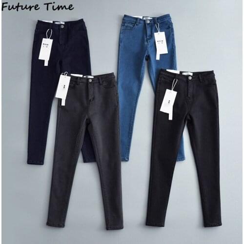 Jeans Women Winter and Autumn Blue Denim Casual Slim Skinny High Waist Washed Jeans Female Large Size Womans Pant Stretch C2252