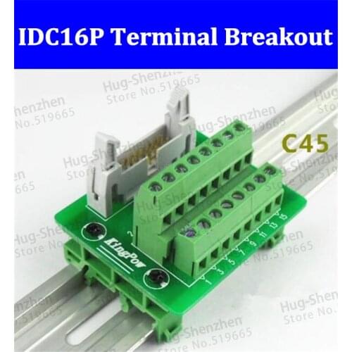 IDC16P IDC 16 Pin Male Connector to 14P Terminal Block Breakout Board Adapter PLC Relay Terminals DIN Rail Mounting--1pcs/lot