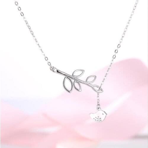 Exquisite Cute 925 Sterling Silver Jewelry Fashion Simple Wild Small Bird Leaves Pendant Accessories Female Necklaces H189