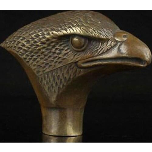 Chinese Old Bronze Hand Carved Eagle Statue Cane Walking Stick Head