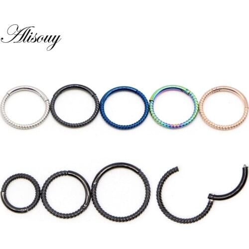 Alisouy 1PC Stainless Steel 6mm-10mm Twist Hinged Clicker Nose Hoop Rings Nose Studs Cartilage Tragus Daith Septum Body Piercing