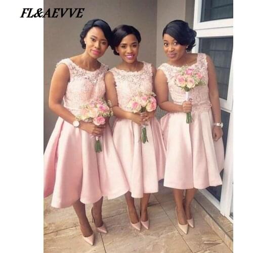 In Stock Short Bridesmaid Dresses Lace Top Pretty Pink Bridesmaid Dress Sleeveless Split for Wedding Party Teens