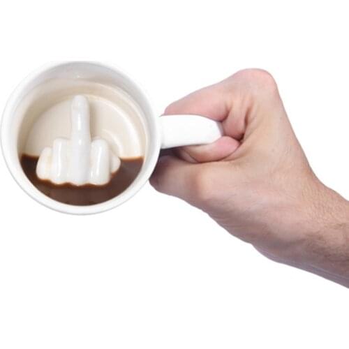 Creative White Middle Finger Style Cup Novelty Mixing Coffee Milk Cup Funny Ceramic Mug Enough Capacity Water Cup Drop Shipping