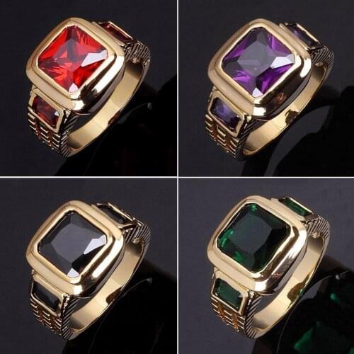 Fashion Square Shape Faux Mens Wedding Birthday Band Jewelry Ring