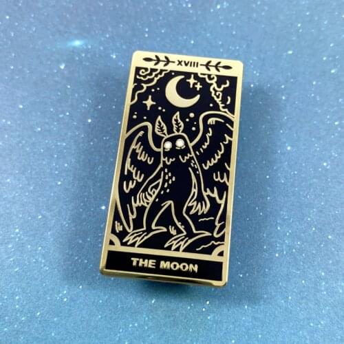 Mothman X The Moon Tarot Card Enamel Brooch Pin Backpack Hat Bag Lapel Pins Badges Women Mens Fashion Jewelry Accessories