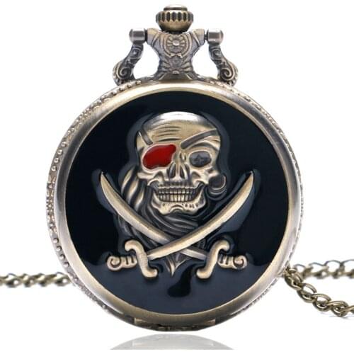 Vintage Pirates Skull in One Piece Steampunk Pocket Watch Men Male Boy Quartz Watches P419