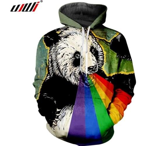 UJWI Winter New Pullover Men Long Animal 3D Hoody Printing Rainbow Panda Lovely Big Size Clothes Homme Hoodies Sweatshirts