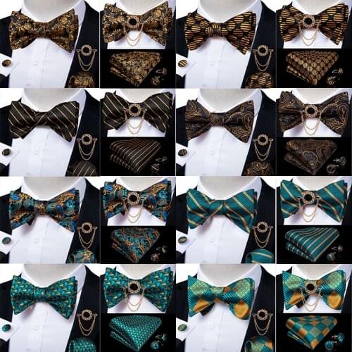 Mens Bow Tie Self Tie Bow Tie Brooch Handkerchief Cufflinks Set Wedding Party Bowknot Fashion Butterfly Dropshipping DiBanGu