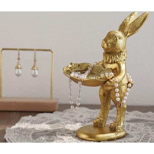 Retro Bunny Shaped Desktop Jewelry Holder Golden Decorative Bunny Model Jewelry Storage Photo Taking Props Home Decor Bedroom