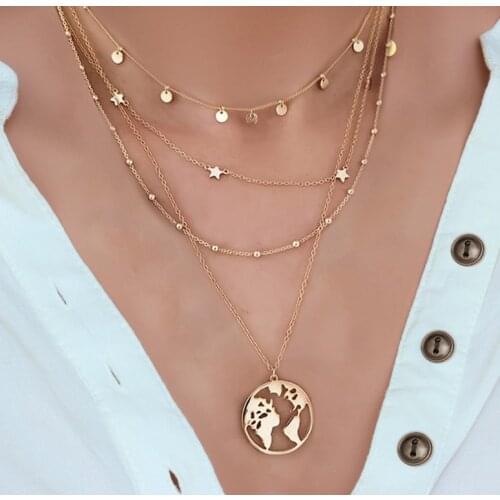 New Bohemian Map Star Shell Necklaces For Women Trendy Sequins Pendants Necklace 2020 Beads Chokers Bijoux Femme Jewelry
