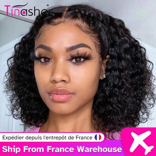 Tinashe Curly Lace Front Human Hair Wigs 180 Density Bob Lace Front Wigs For Black Women 4x4 Closure Wig Brazilian Curly Bob Wig