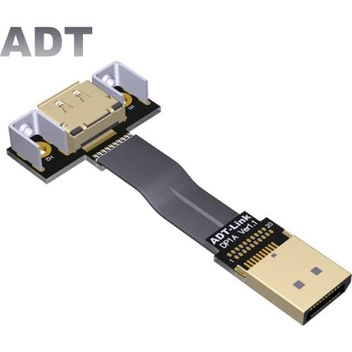 ADT FPV DisplayPort Flat Extension Cable DP 4K 60Hz 1.2V Cord Elbow Angled Adapter 5cm-2m FPC Display Port Ribbon Female Bracket