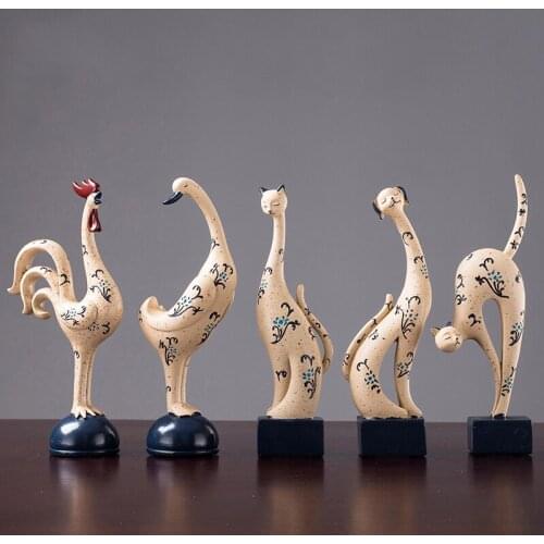 Resin Figurines home Ornaments LOFT Home Office Stylish Living room Study Room Tabletop Art Gift cat/dog/duck Decoration Crafts