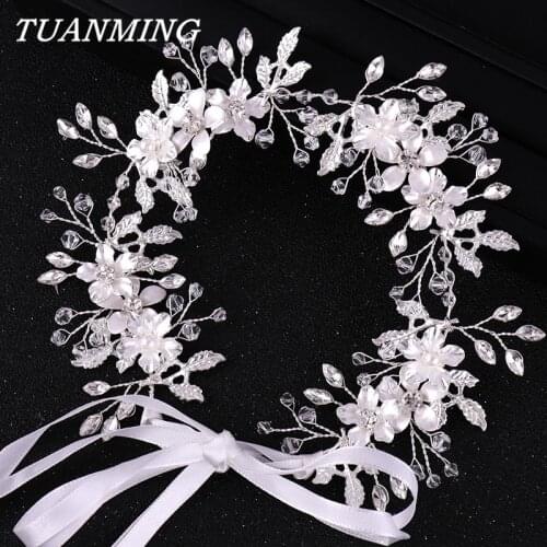 Rhinestone Headband Bridal Hair Accessories Pearl Flower Leaf Hair Ornaments Silver Wedding Hairband Crystal Head Jewelry
