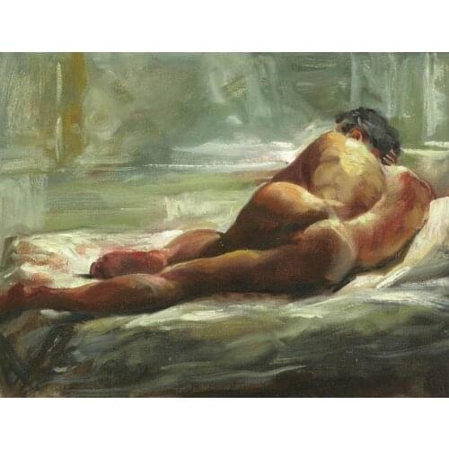 Hand painted Original Oil painting art gay male nude on Canvas 24"X36" shipping free