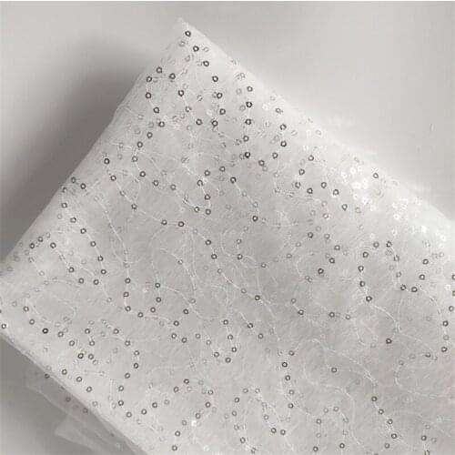 Silver Irregular Sequins Mesh Clear Net Lace Fabric DIY Wedding Dress Sewing Craft Material V2740