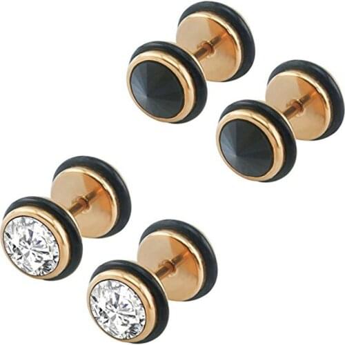 Shining White And Black Round Crystal Ear Fake Plug Stud Stainless Steel Cartilage Studs Earring Ear Lobe Helix Piercing Jewelry