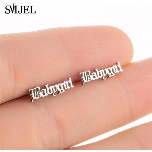 Punk Hip-hop Hyperbole Letter Earrings Gold Silver Color Babygirl Letter Earrings Women Fashion Stainless Steel Earings Jewelry