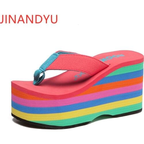Platform Flip Flops Women Slippers Wedges Shoes for Women Flip Flops Sandals Summer Slippers Fashion Rainbow Womens Flip Flop