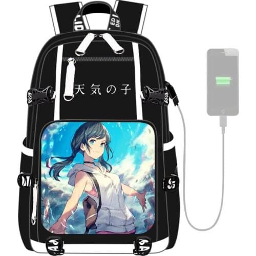 Anime Print Weather Bag with USB Charging Port Laptop Bags Schoolbag Travel Bag Rucksack Backpack for Students Men Women