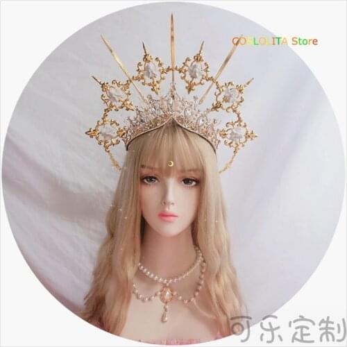 Apollo Tiara Notre Dame Halo Headdress Goddess Virgin Mary Hair Crown Gothic Lolita Angel Pearl Headwear Punk Props Cosplay