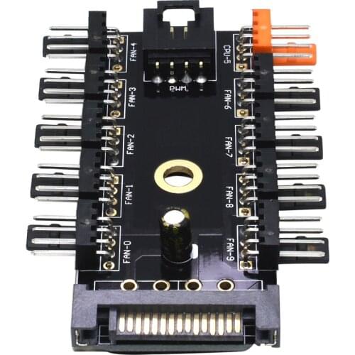 TISHRIC 1 To 10 Fan Hub Molex PWM Fan Splitter PC Mining Sata Cable Speed Controller 4Pin 12V Cooler Adapter Molex Hub For Fans