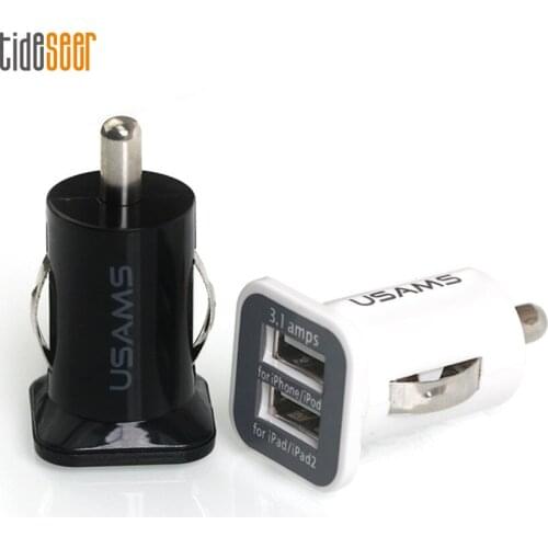 USAMS Universal 12V Mini Dual USB Car Charger 3.1A Fast Car Charging Auto Charge Adapter for iPhone iPod Mobile Phone PC 300pcs