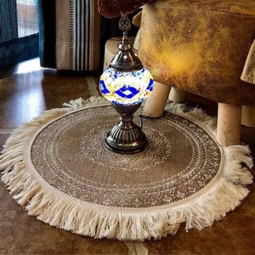 Bohemian Cotton Woven Linen Placemat Table Mat 40CM Round Flower Insulation Non-slip Vintage Tassels Delicate Kitchen Decoration