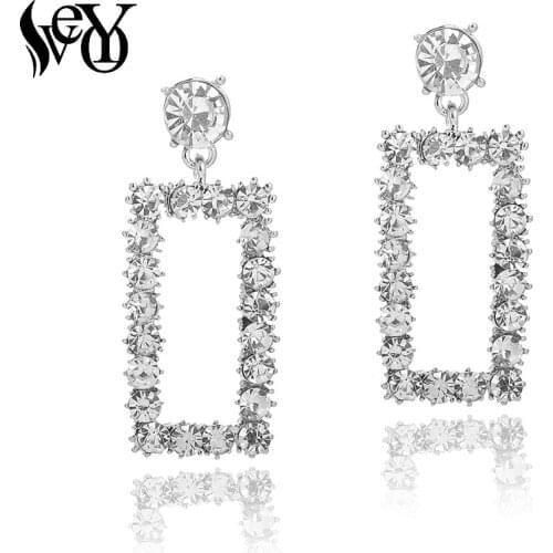 VEYO Rectangular Hollow out Rhinestone Drop Earrings for Women Trendy Party White Earrings Fashion Jewelry Wholesale Brinco