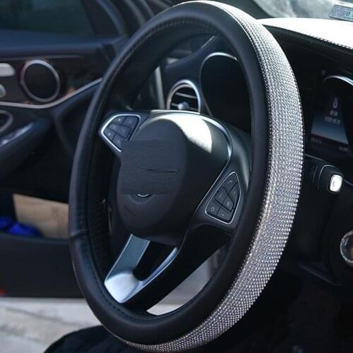 All Seasons Rhinestones Crystal Car Steering Wheel Cover PU Leather Steering-wheel Covers Auto Accessories Case Car Styling