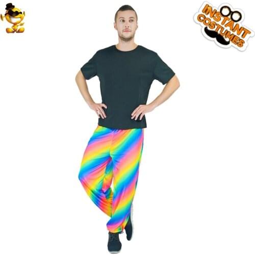 Adult Men Rainbow Pants Costumes Fancy Dress Stripe Zabra Pants For Halloween Christmas Party Costumes