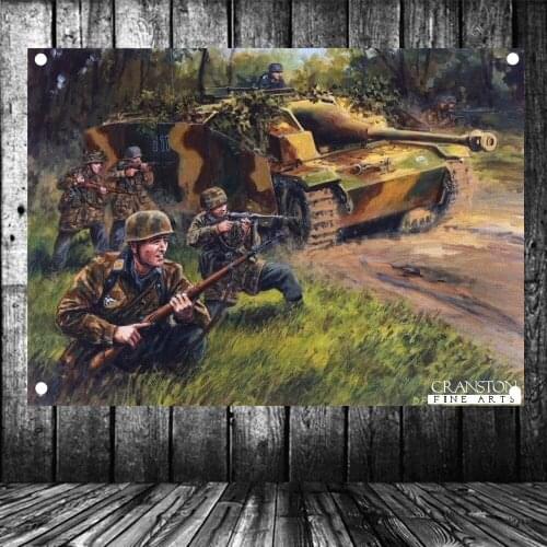 WW2 Military Art Post Card Sturmgeschutz III tank GER Fallschirmjager Wall Art Home Decoration Flags & Banners Canvas Painting