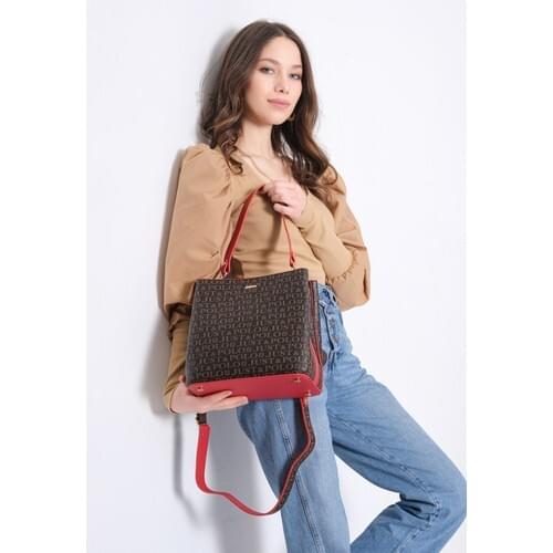 Just Polo Womens Brown Monogram Printed Shoulder Bag