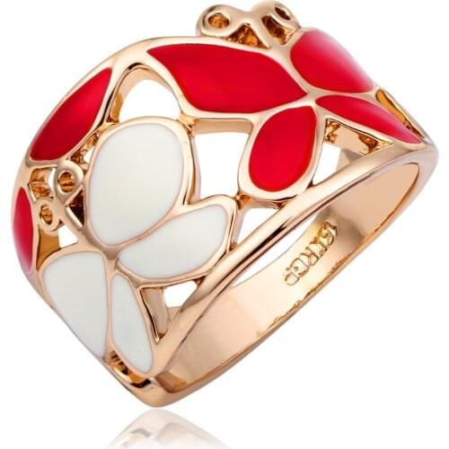 Red White Butterfly Oil Drop Cocktail Rings For women Finger Jewelry Statment Wide Big Rose Gold Color Bague Femme