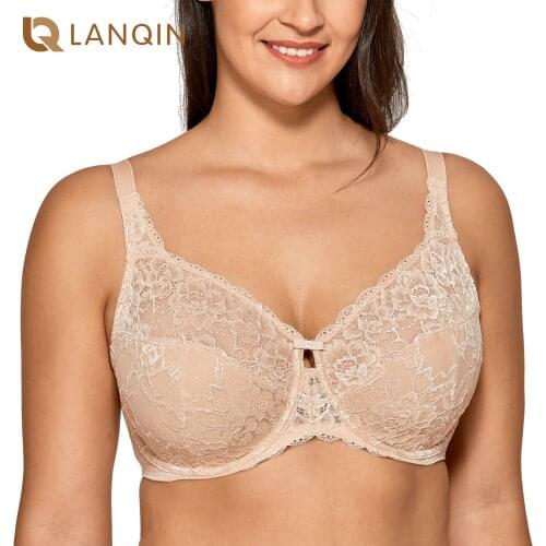 Womens Sheer Lace Unlined Underwire Full Figure Minimizer Bra Plus Size
