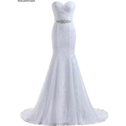 2021 Elegant Sweetheart Ivory White Lace Mermaid Wedding Dresses Cheap Vestido De Noiva with Belt Vintage Bridal Gowns