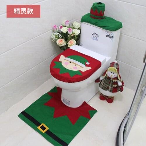 3Pcs Christmas Toilet Seat & Cover Santa Claus Bathroom Mat Xmas Decor Bathroom Santa Toilet Seat Cover Rug Home Decoration