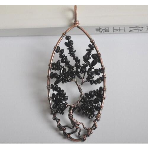 Free Shipping 89X40MM Oval Copper Handmade Wire Wrap Tree of life Natural Stone Black Onyx Pendant Bead 1Pcs K2081