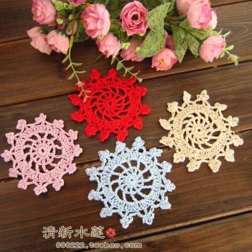 Free shipping Handmade 9 colors 30 pic 9 cm round crochet decoration pad flower cup pad coaste dolilies for coffee table