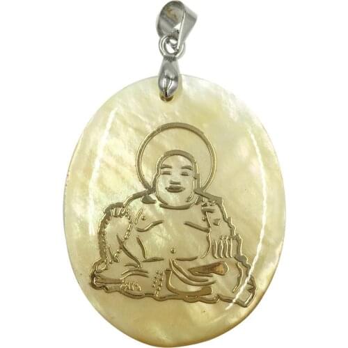 Free Shipping Women Fashion Jewelry Beautiful Yellow Mother of pearl Shell Oval Buddha Pendant Bead 1Pcs C8392