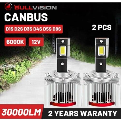 Bullvision D1S d2S Led Headlight D3S D4S Car Bulbs Turbo 12V D5S D8S Ice Lamp Canbus No Error 6000K 30000Lm Super Bright Diode