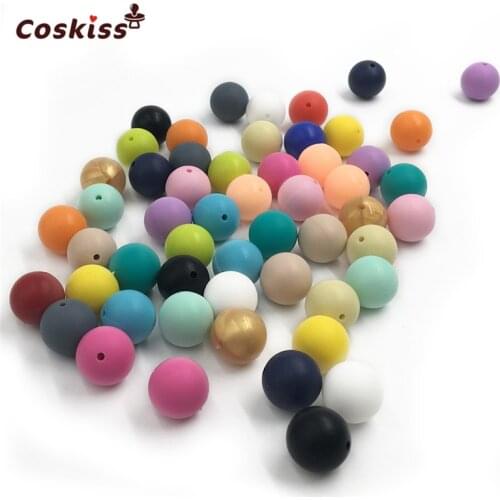 0.59"(15mm)Mixed Color Natural Round Silicone Beads Food Grade Silicone Beads Baby Teether Toys DIY Baby Necklace/ Bracelet