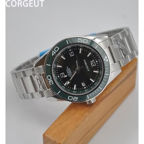 CORGEUT 41mm Green dial Sapphire Glass stainless strap Ceramic Bezel Automatic Miyota Seagull movement mens watch Herrenuhr