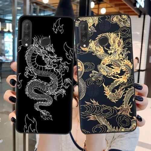 Fashion Dragon Black Phone Case For Coque Huawei Honor 10 20 30 Lite 10i 30i 8X 9X Pro P10 P20 P30 P40 Lite E Pro Soft TPU Cover